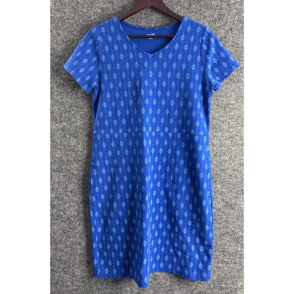 Duluth Womens Blue Short Sleeve V-Neck Dress Size S Vertical Pattern Design - Picture 1 of 9